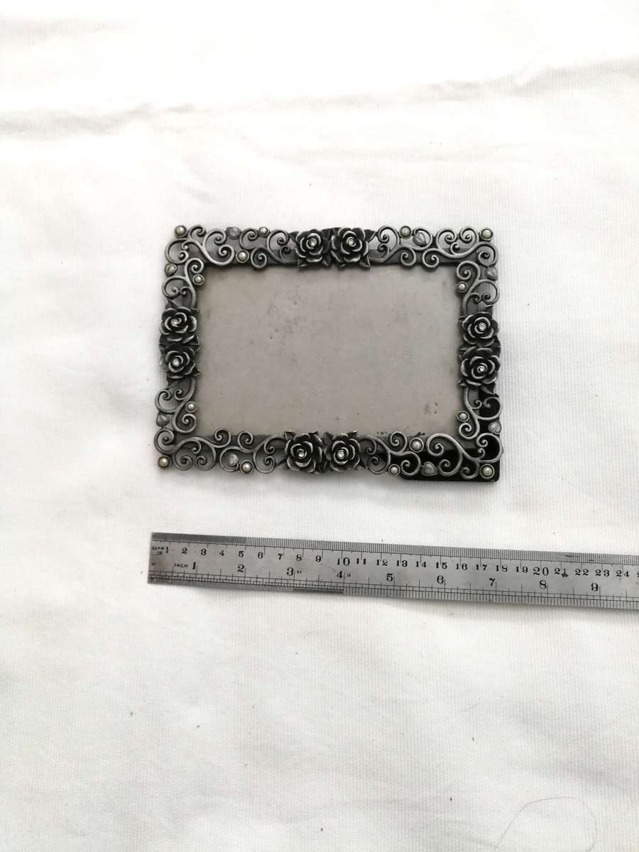 Scroll Pearl & Rose Vintage Pewter Picture Frame