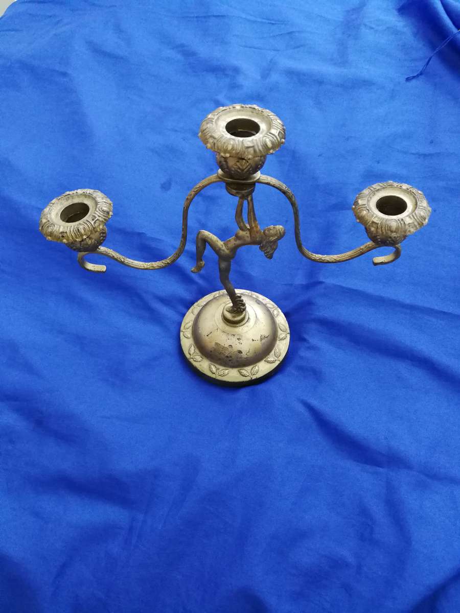 ART DECO NAKED LADY Metal 3 Candle Stick Holder- Vintage