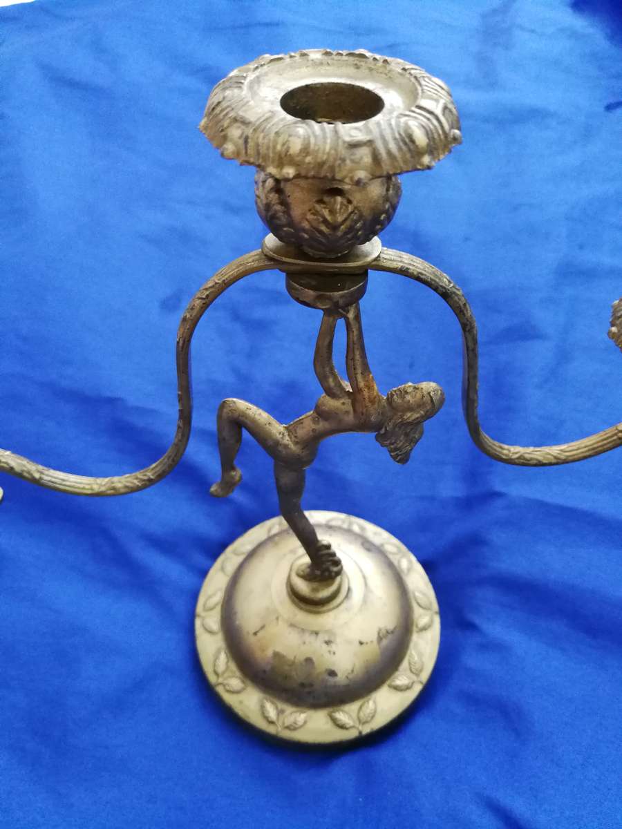 ART DECO NAKED LADY Metal 3 Candle Stick Holder- Vintage