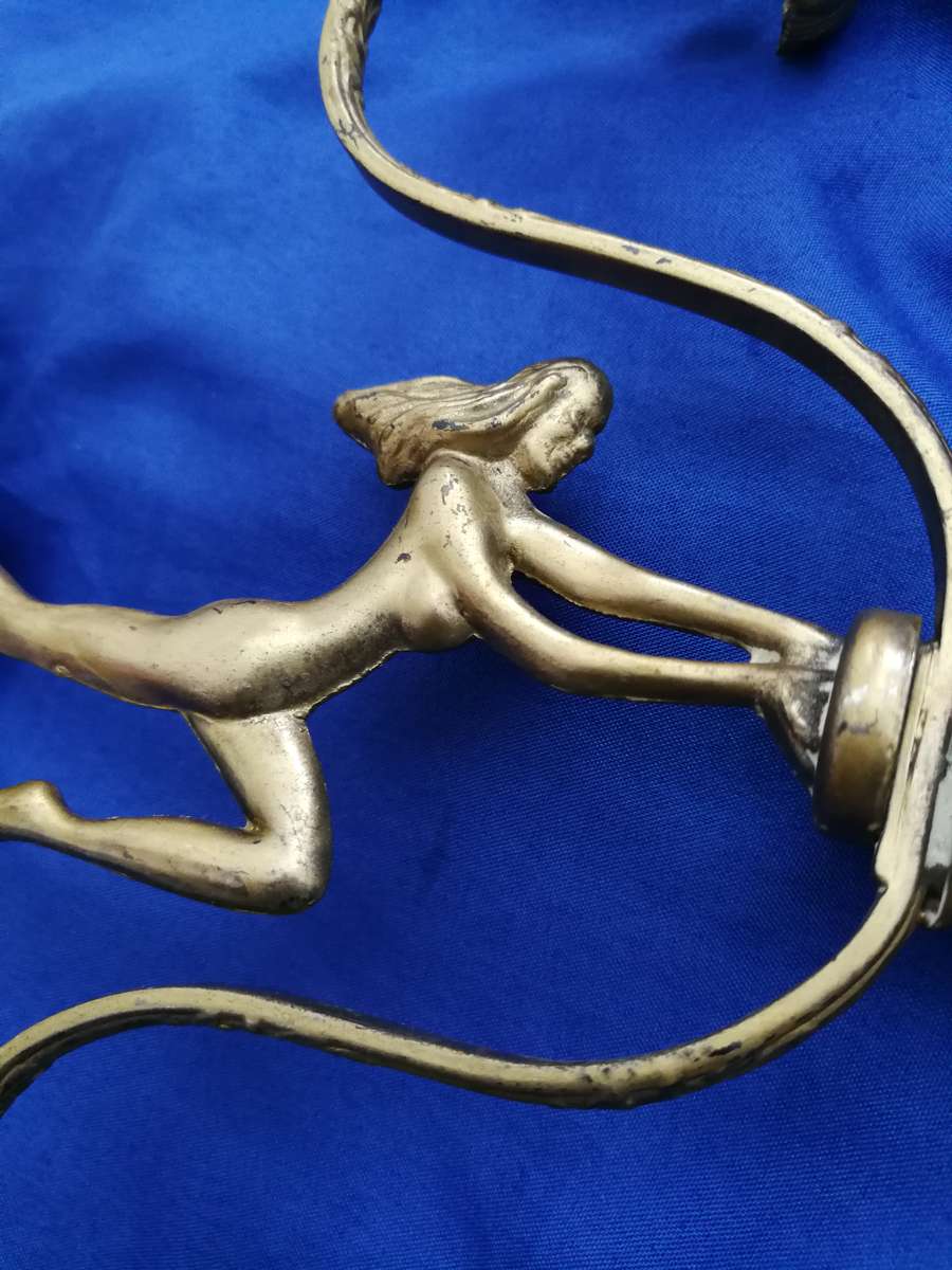 ART DECO NAKED LADY Metal 3 Candle Stick Holder- Vintage