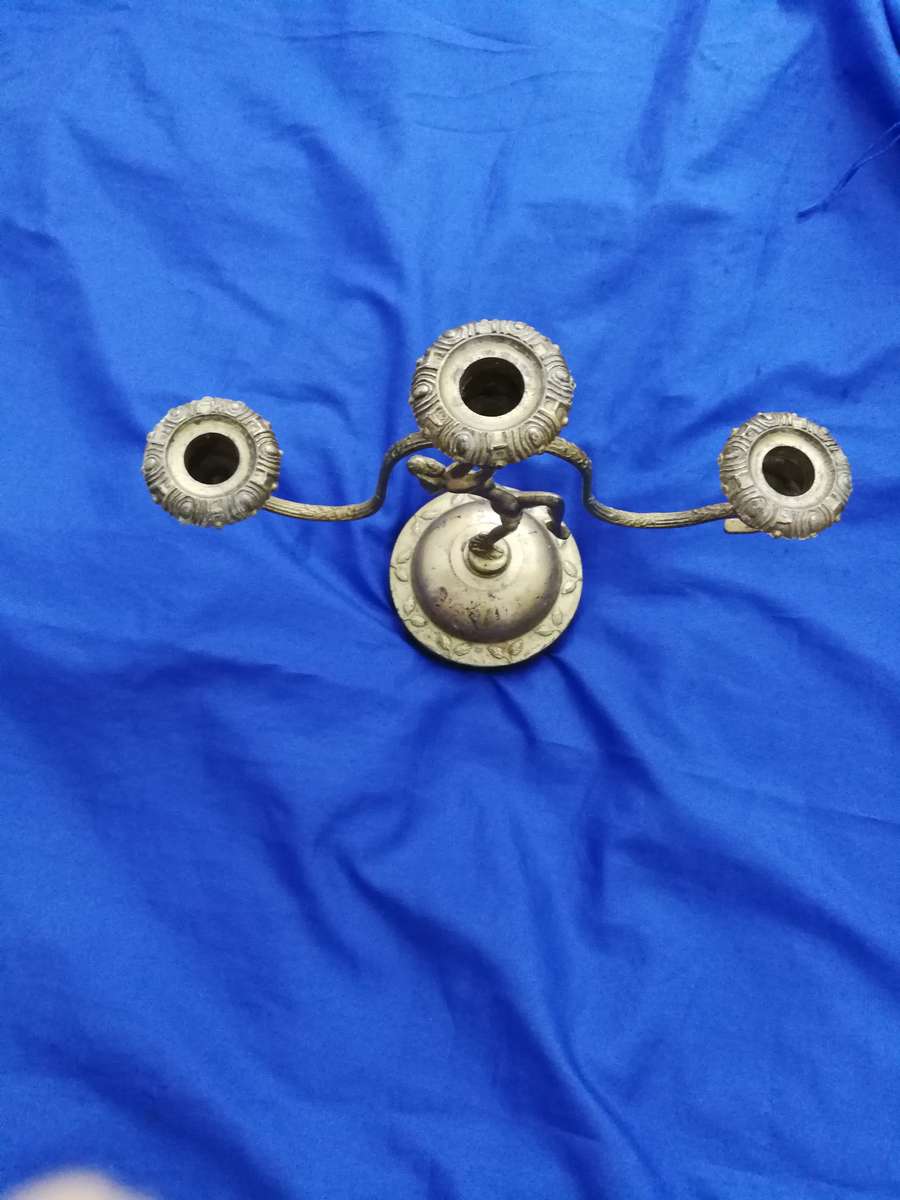 ART DECO NAKED LADY Metal 3 Candle Stick Holder- Vintage