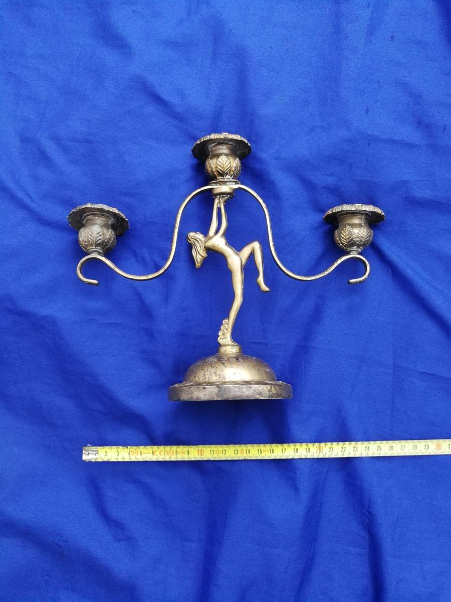 ART DECO NAKED LADY Metal 3 Candle Stick Holder- Vintage