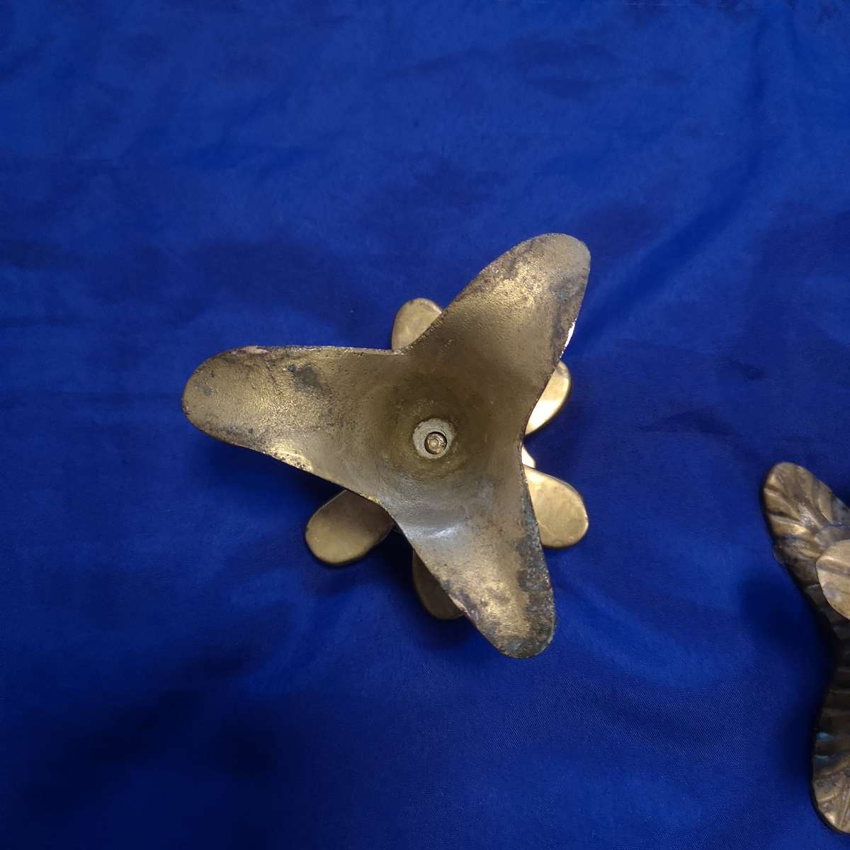 Antique Heavy Brass Flower and Leaves Candle Holder Set