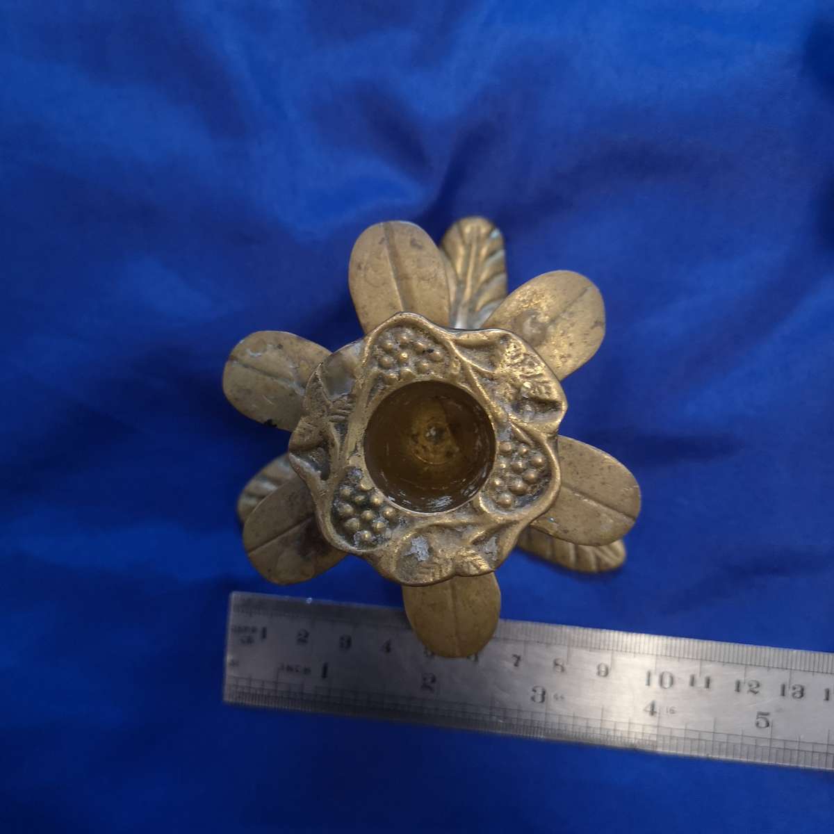 Antique Heavy Brass Flower and Leaves Candle Holder Set