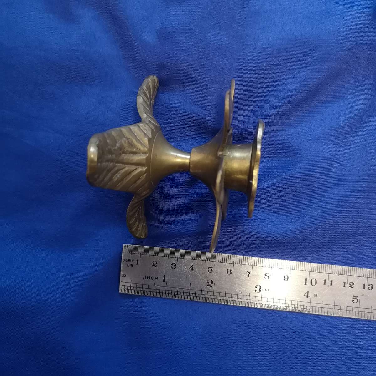 Antique Heavy Brass Flower and Leaves Candle Holder Set