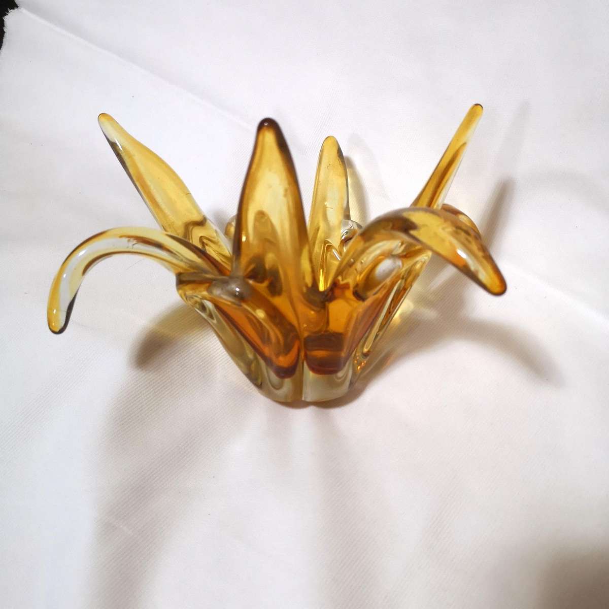 Large Art Glass Amber Yellow  Centerpiece/ Trinket bowl- Vintage