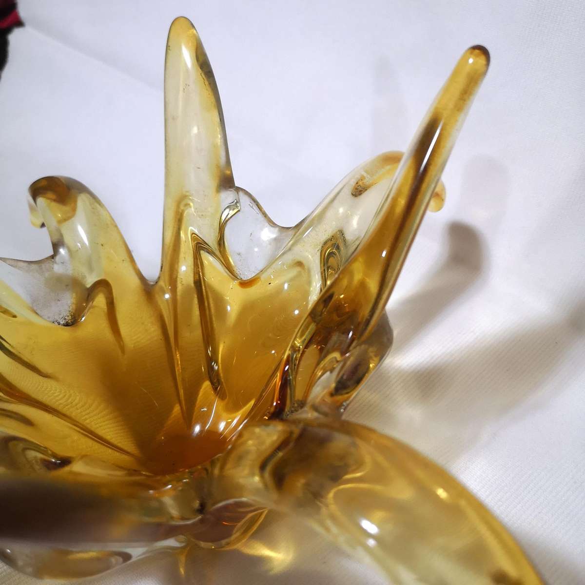 Large Art Glass Amber Yellow  Centerpiece/ Trinket bowl- Vintage