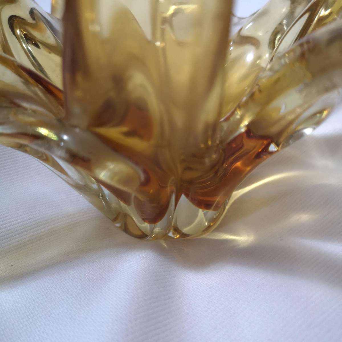 Large Art Glass Amber Yellow  Centerpiece/ Trinket bowl- Vintage