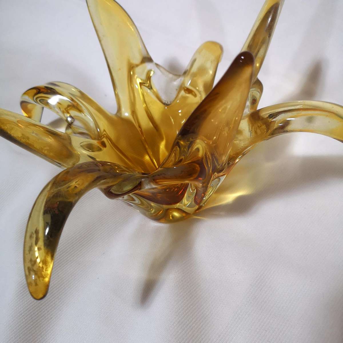 Large Art Glass Amber Yellow  Centerpiece/ Trinket bowl- Vintage