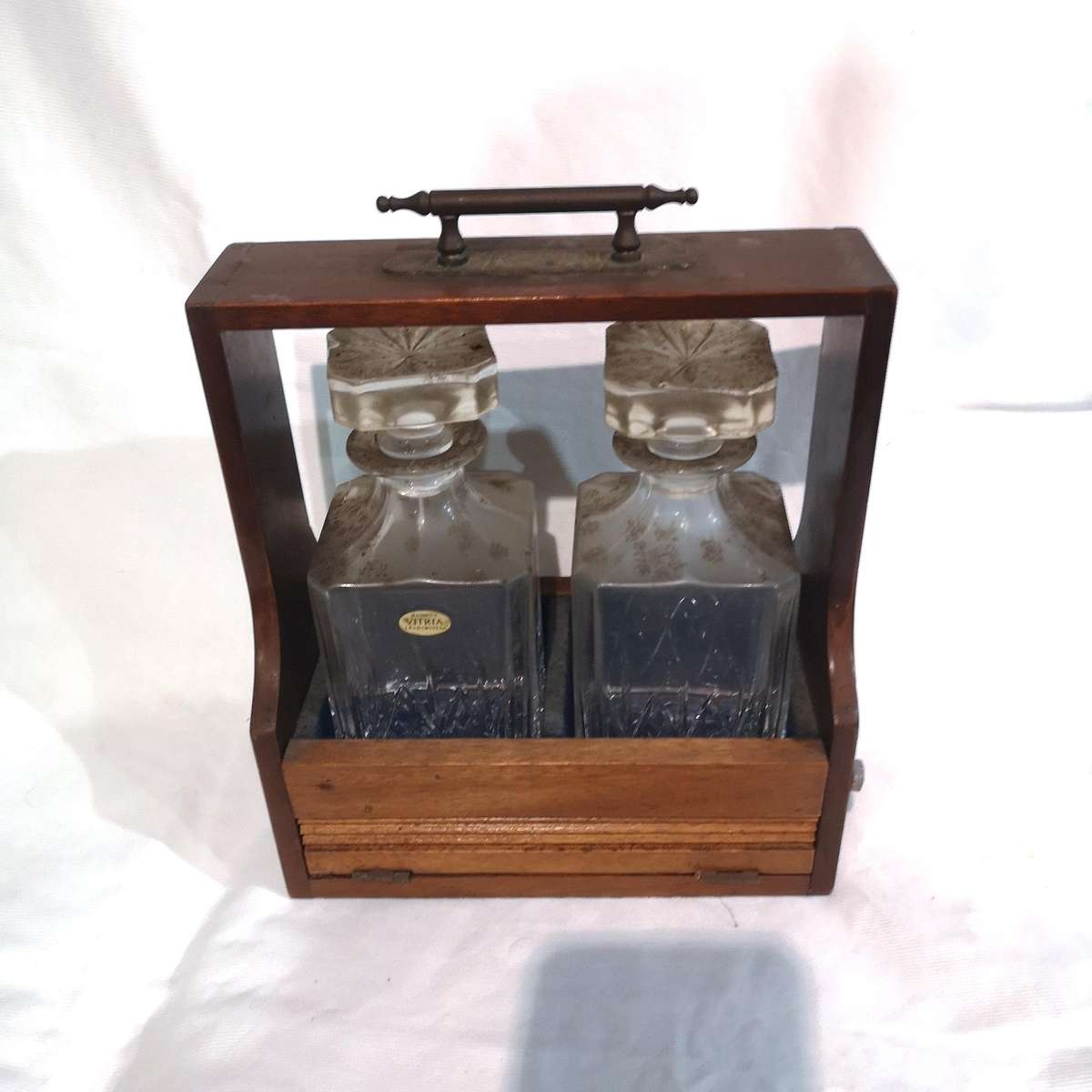 Antique Pair of Vitria Crystal Decanters in a Tantalus