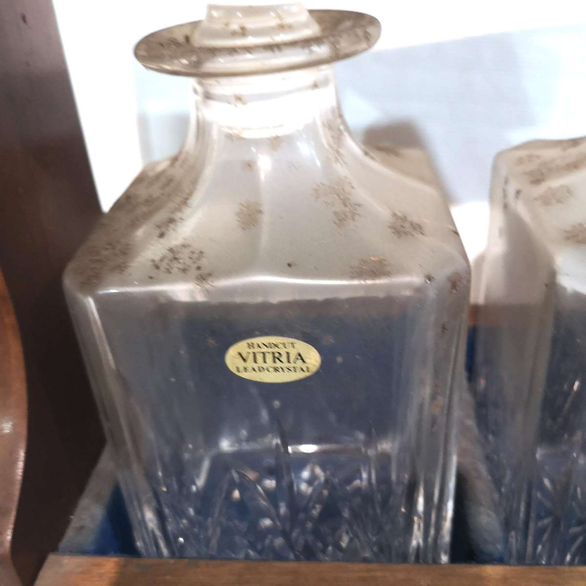 Antique Pair of Vitria Crystal Decanters in a Tantalus