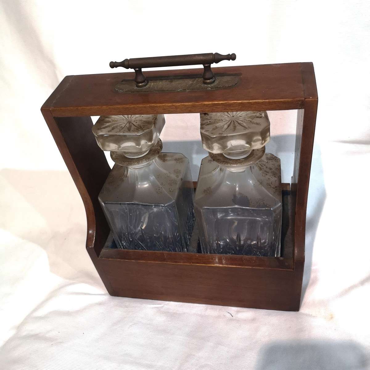 Antique Pair of Vitria Crystal Decanters in a Tantalus