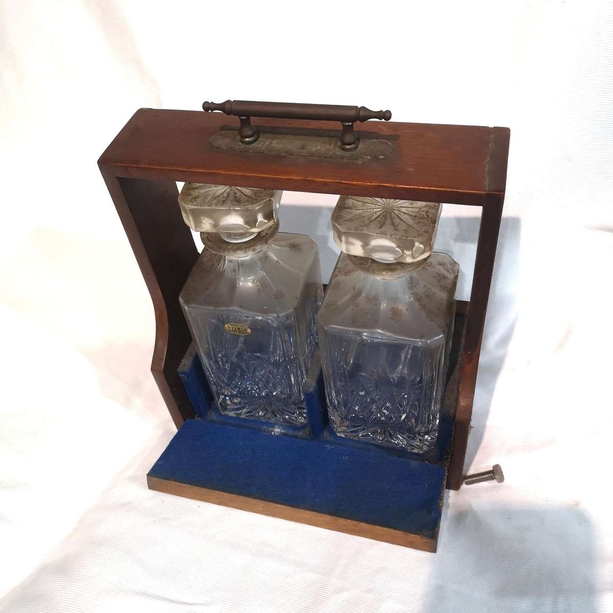 Antique Pair of Vitria Crystal Decanters in a Tantalus