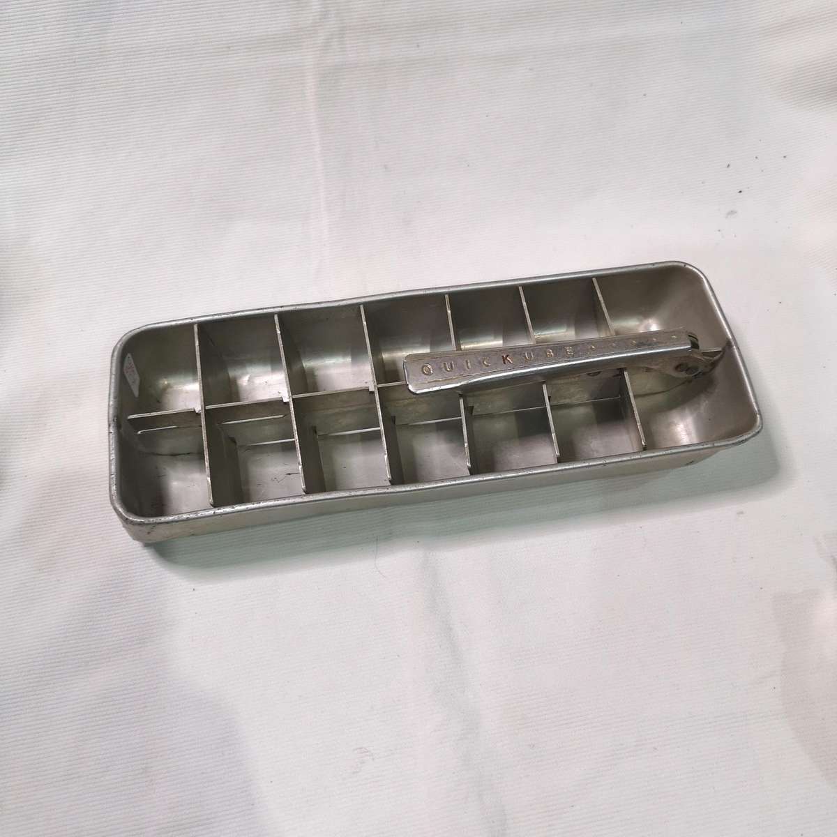 Two Vintage Frigidaire Quickube Aluminum Ice Cube Tray with Quick Release Arm, 1950's