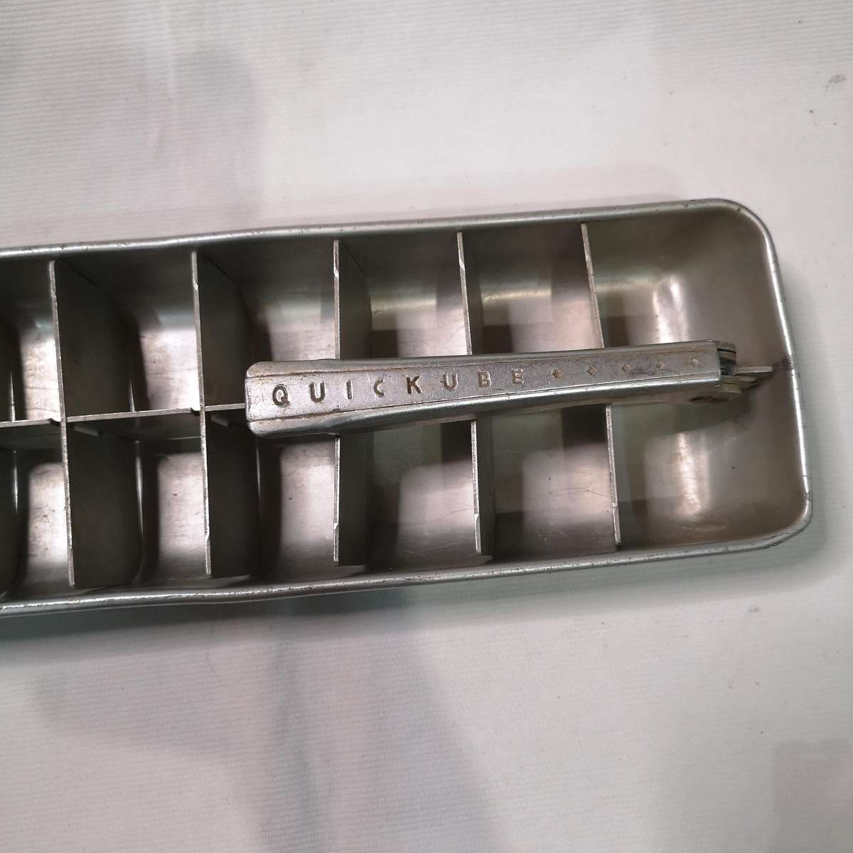 Two Vintage Frigidaire Quickube Aluminum Ice Cube Tray with Quick Release Arm, 1950's