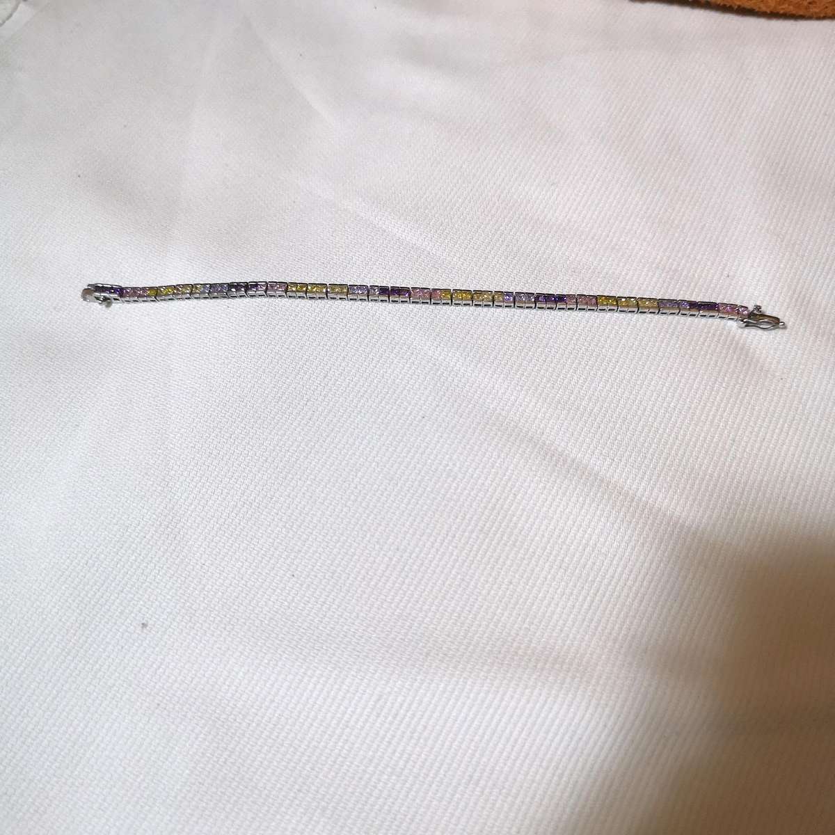 Channel Set Multi Coloured Tennis Bracelet- 925 Sterling Silver- Vintage