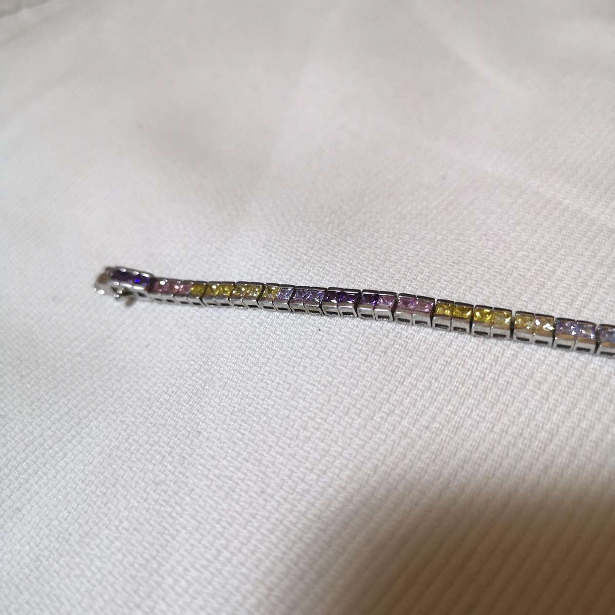 Channel Set Multi Coloured Tennis Bracelet- 925 Sterling Silver- Vintage