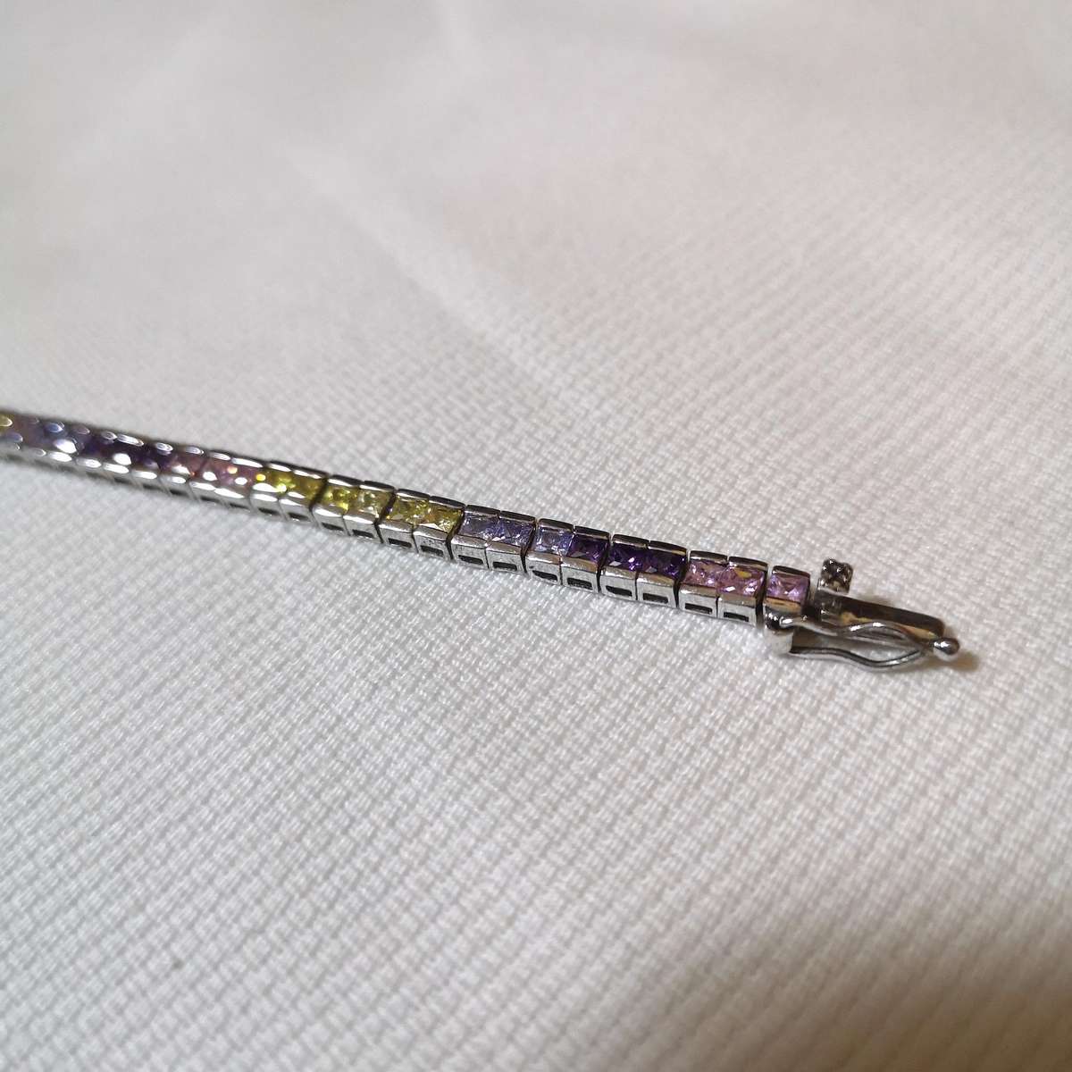Channel Set Multi Coloured Tennis Bracelet- 925 Sterling Silver- Vintage