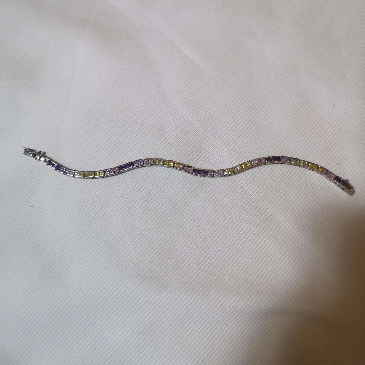 Channel Set Multi Coloured Tennis Bracelet- 925 Sterling Silver- Vintage