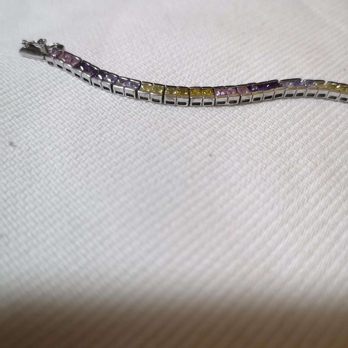 Channel Set Multi Coloured Tennis Bracelet- 925 Sterling Silver- Vintage