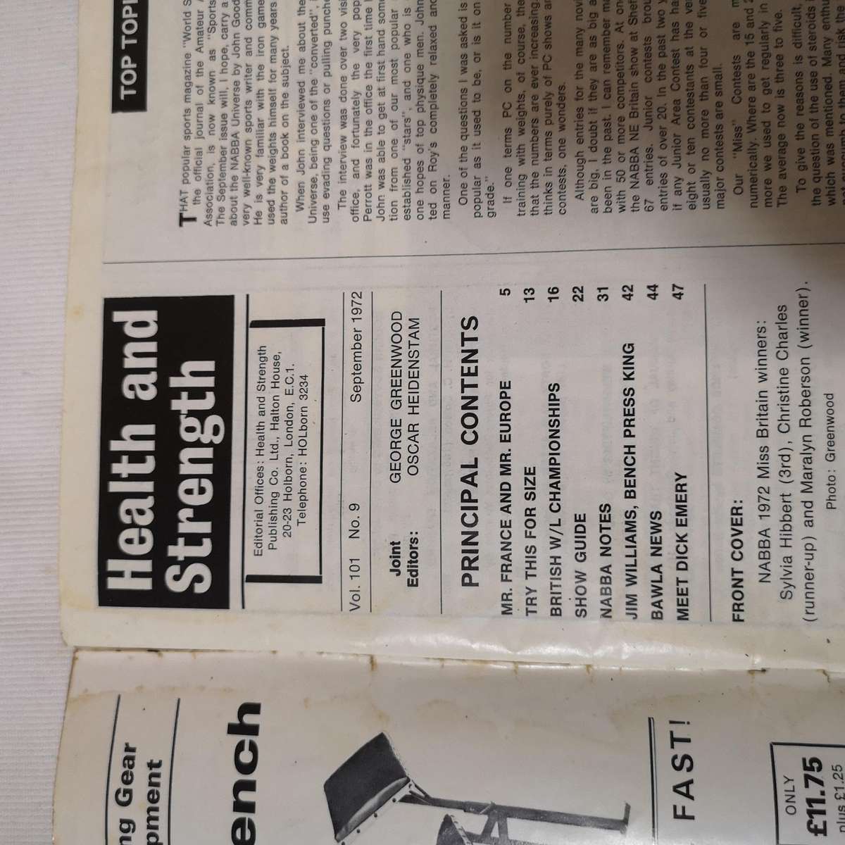 1971 HEALTH and STRENGTH bodybuilding muscle magazine NABBA GIRLS (UK)- Rare Vintage