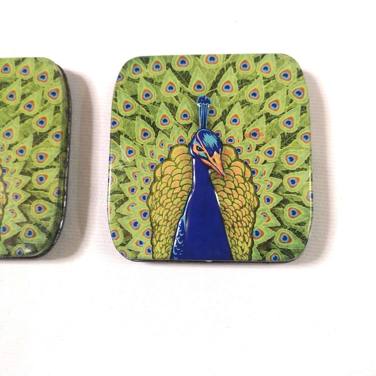 "Lifestyle" Tampon Storage Tin for Handbag- Beautiful Peacock Design. 2 tins