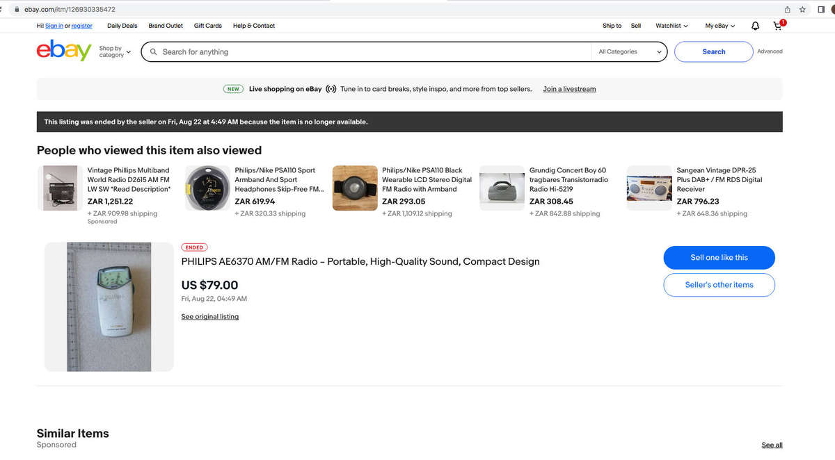 Rare vintage Philips AE6370 mini pocket analogue AM/FM stereo radio, working