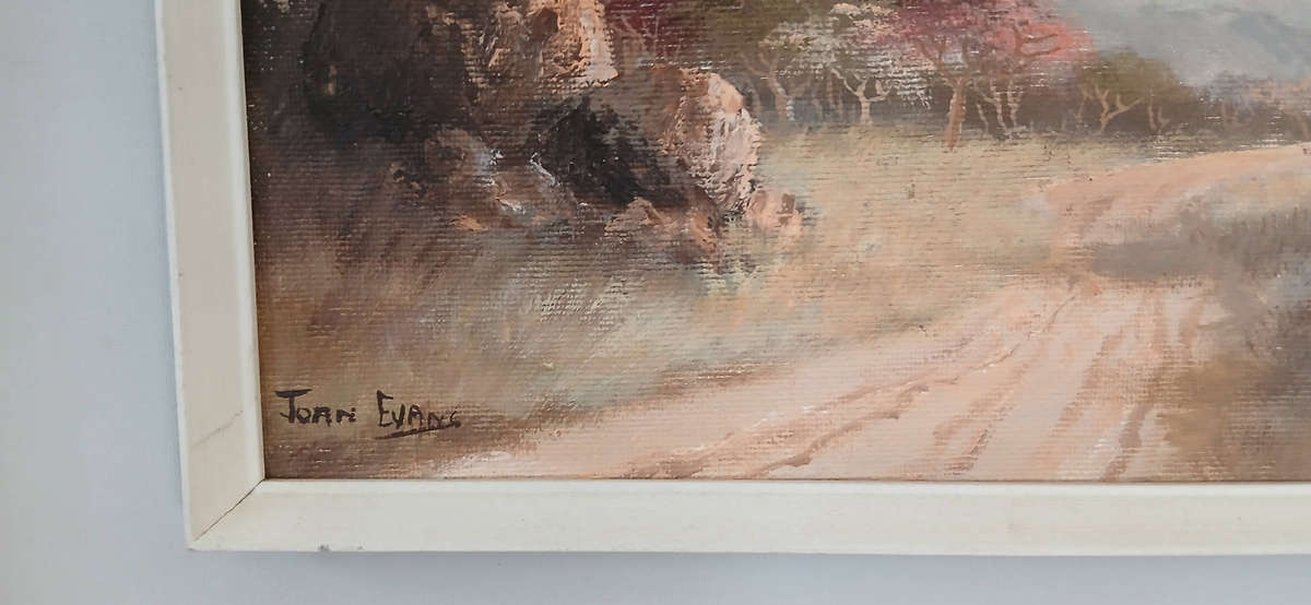 Origina oil on board frameframed scenery by Joan Evans