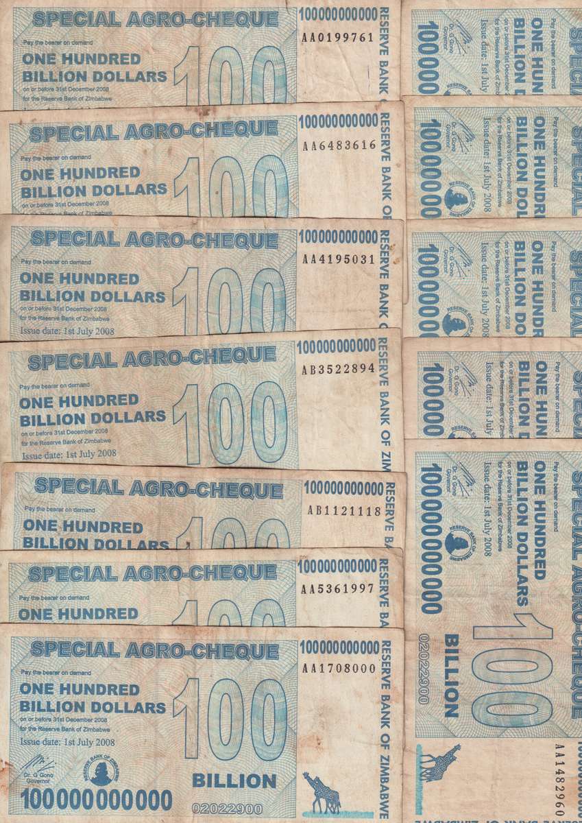 12 X ZIMBABWE 100 Billion Dollars SPECIAL AGRO CHEQUES  2008 F-VF- CONDITION AS PER SCANS