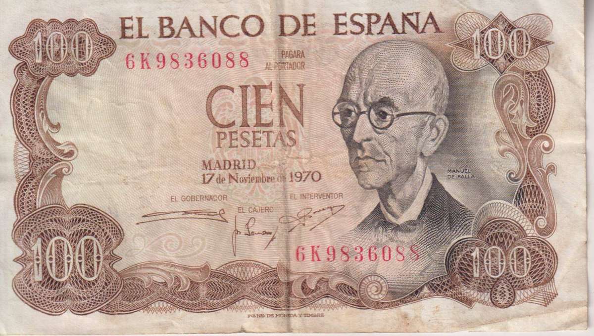 SPAIN 100 PESETAS 1970 P152  F