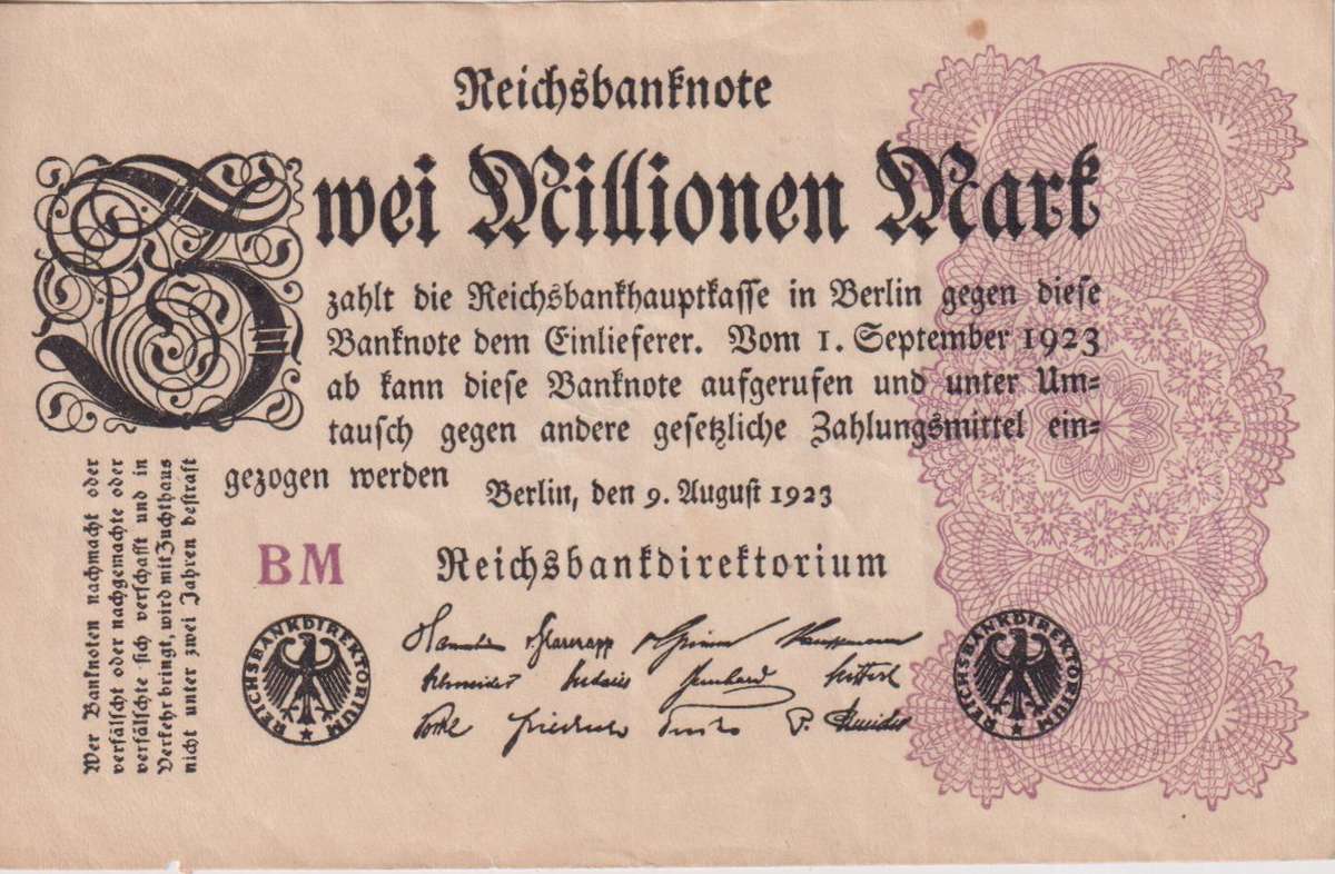 Germany 2 MILLION Mark 1923 P104  VF GRID WATERMARK