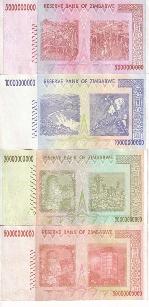 ZIMBABWE 5, 10, 20 & 50 BILLION DOLLARS  2008 UNC