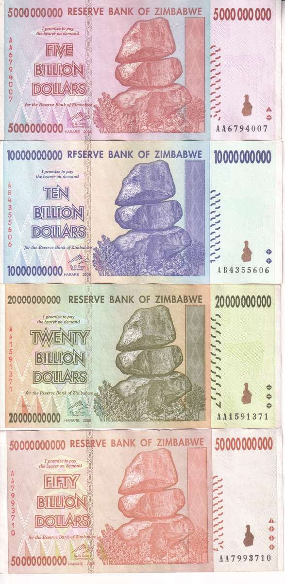 ZIMBABWE 5, 10, 20 & 50 BILLION DOLLARS  2008 UNC