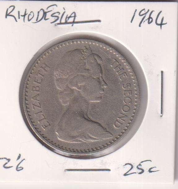 RHODESIA  25c Cents 1964 IN COIN FLIP