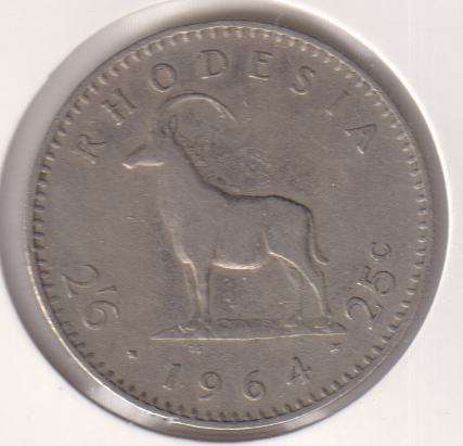 RHODESIA  25c Cents 1964 IN COIN FLIP