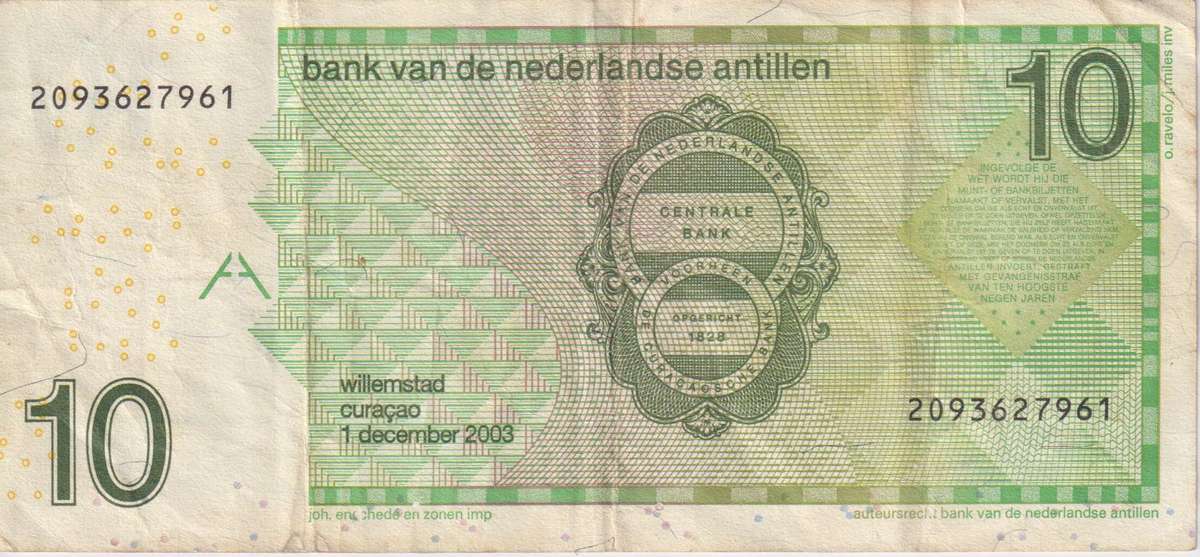 NETHERLANDS ANTILLEN 10 GULDEN 2003 P28c VF