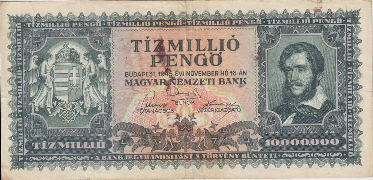 WW2 - HUNGARY 10 MILLION PENGO  1945  P123  F