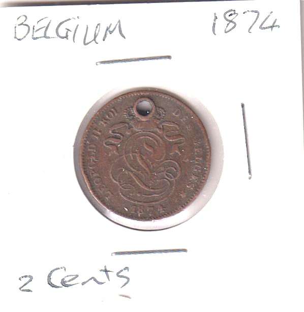PORTUGAL 2 CENTS 1874 IN COIN FLIP (WITH HOLE)