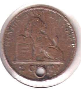 PORTUGAL 2 CENTS 1874 IN COIN FLIP (WITH HOLE)