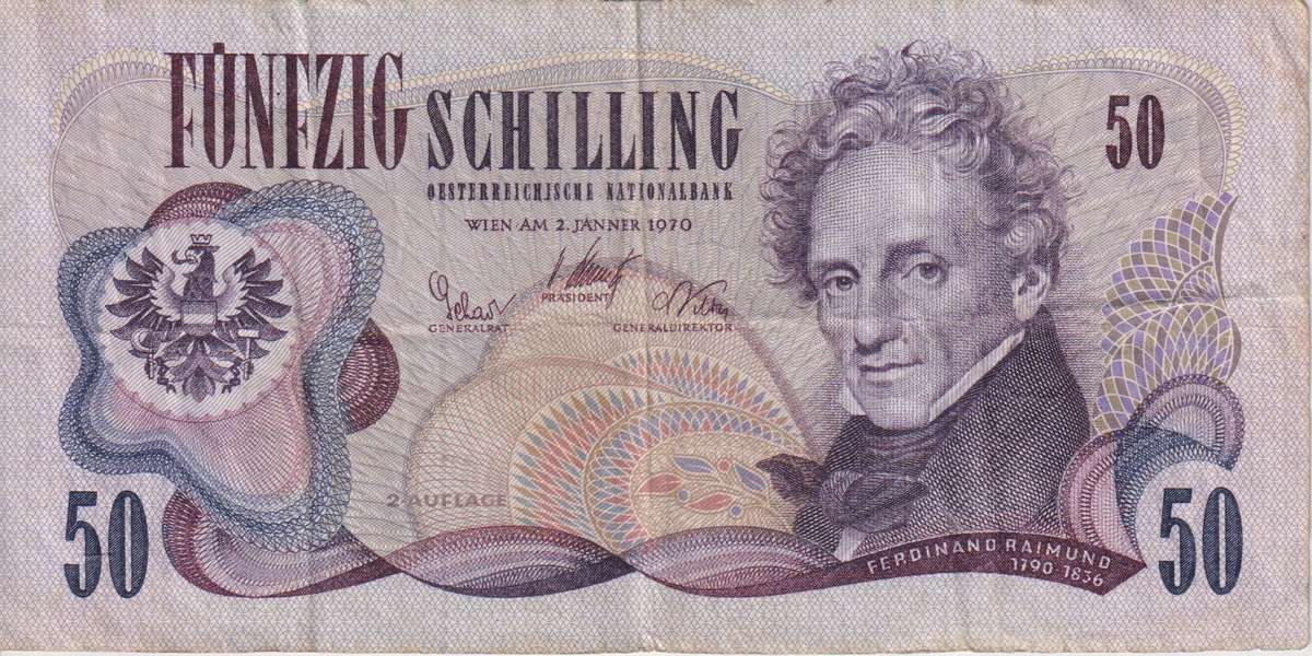 AUSTRIA 50 SHILLINGS 1970 P143 VF