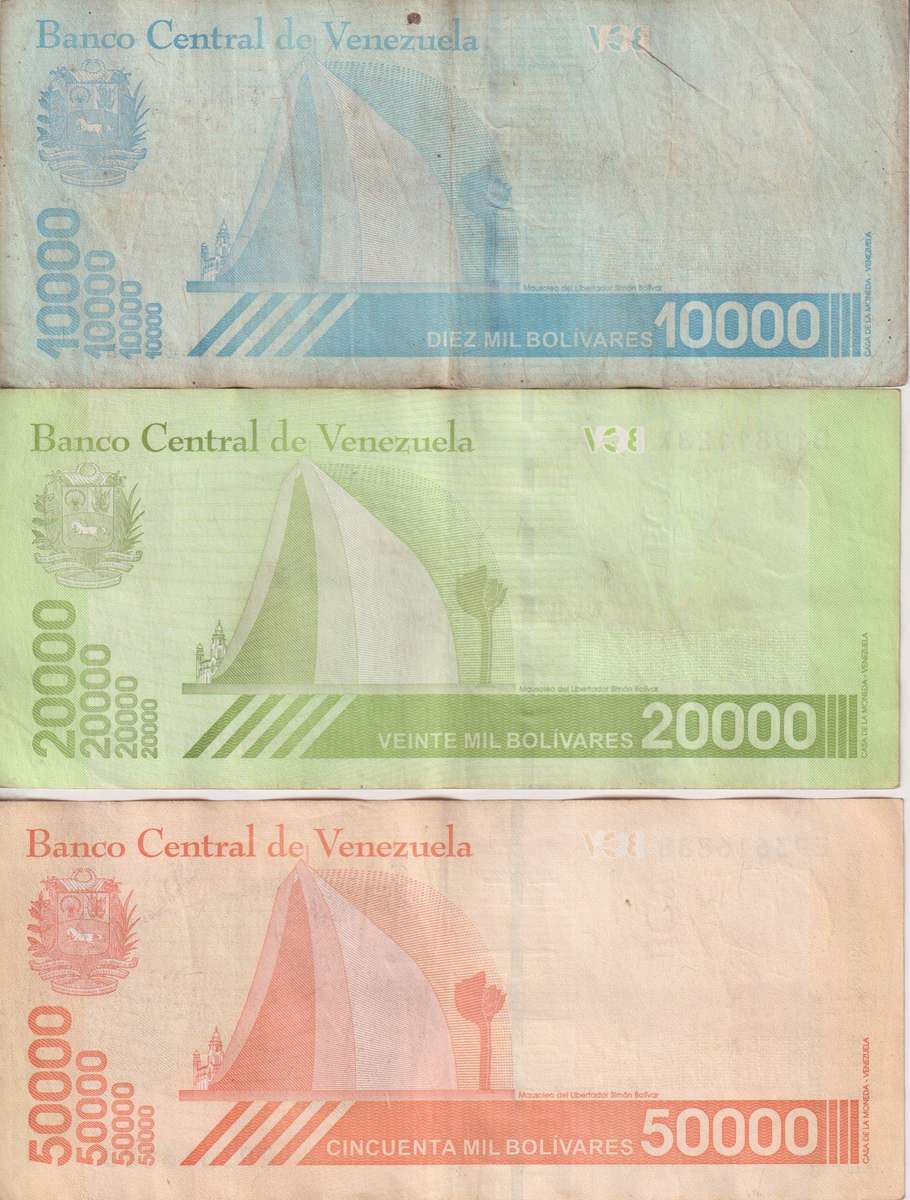 VENEZUELA 10,000, 20,000, 50,000 BOLIVARS  2019 P109, P110,P111  VF