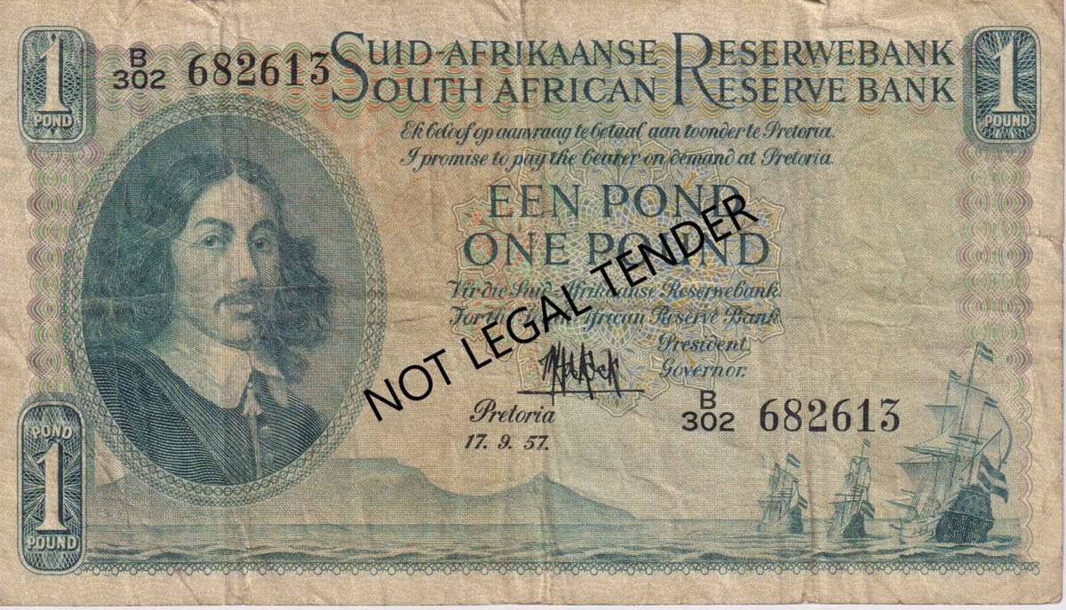 UNION OF SOUTH AFRICA - 1 POND M.H. de Kock B/302 1957 #139 F