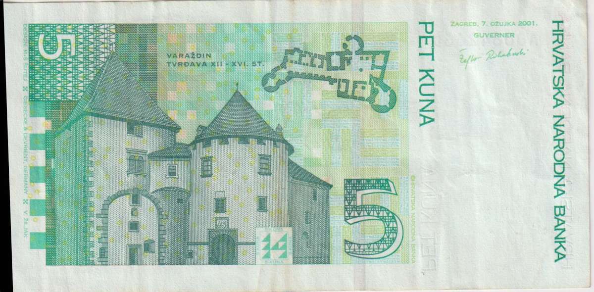 CROATIA 5 KUNA 2001 P37 VF