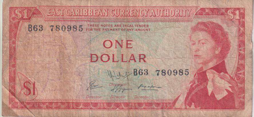 East Caribbean Currency Authority 1 Dollars 1965 P13 F