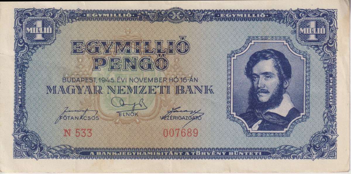 WW2 - HUNGARY 1 MILLION PENGO  1945  P122 VF