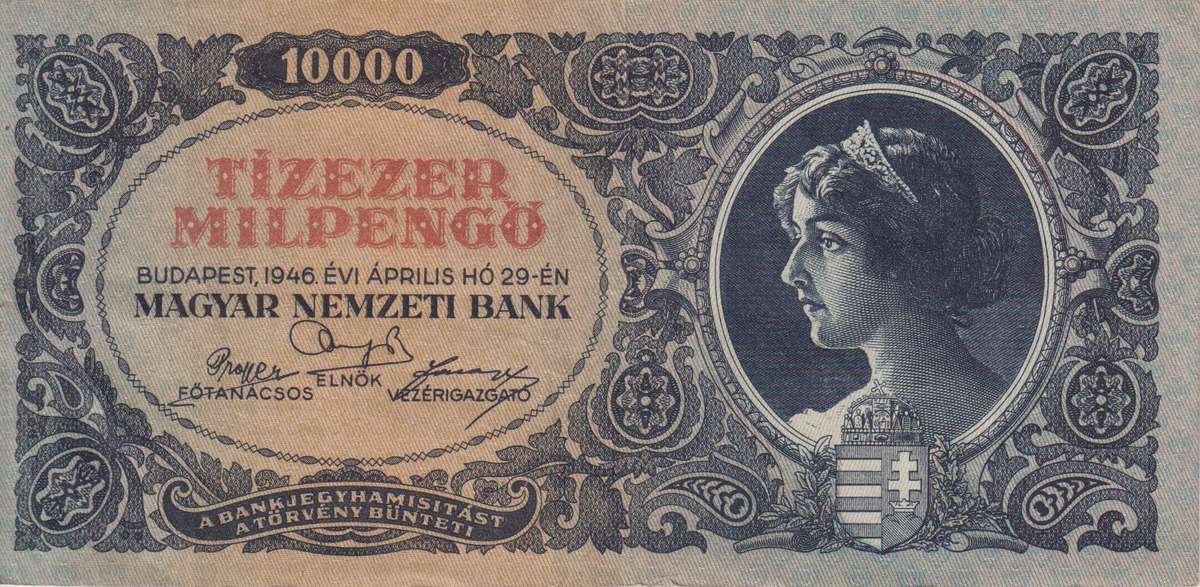 WW2 - HUNGARY 10,000 MILLION PENGO  1946 P126  VF
