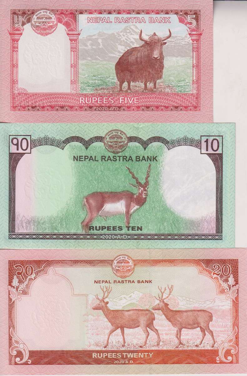 NEPAL 5, 10, 20 RUPEES 2017-20 P76, P77, P78 MOUNT EVEREST VF