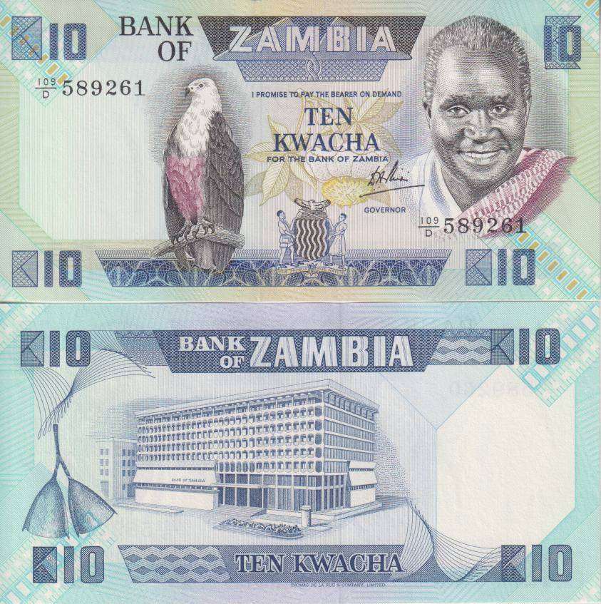 Zambia 10 Kwacha ND 1980/88 P 26e UNC