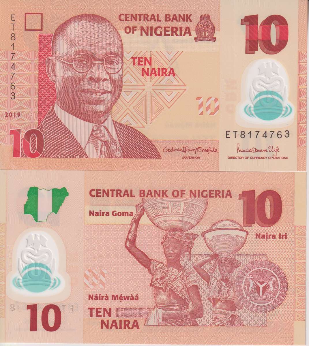 Nigeria 10 Naira 2019  P-39j UNC Polymer