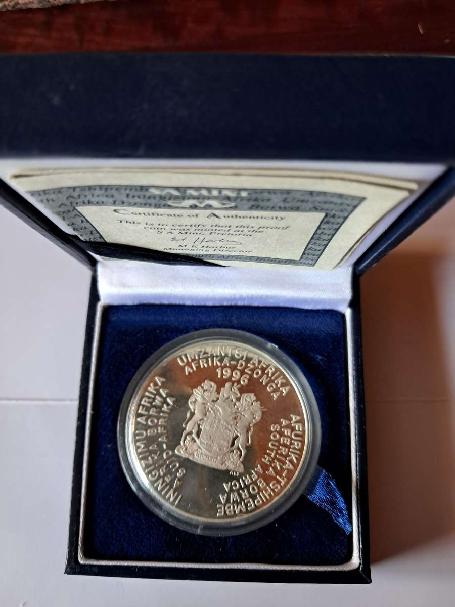 RSA: Silver R2 (1oz) Soccer - African Cup of Nations" of 1996. Mint issue